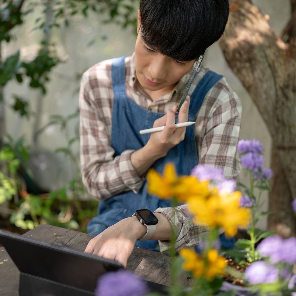 Landscaper planning a garden design