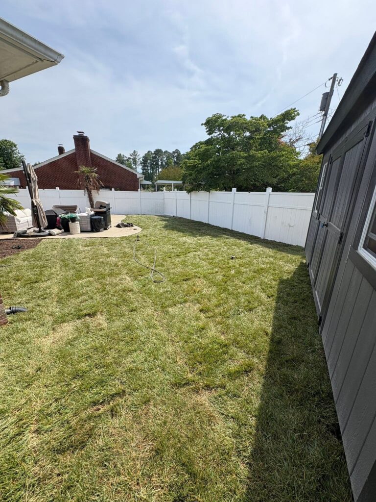 Backyard with new sod and fence