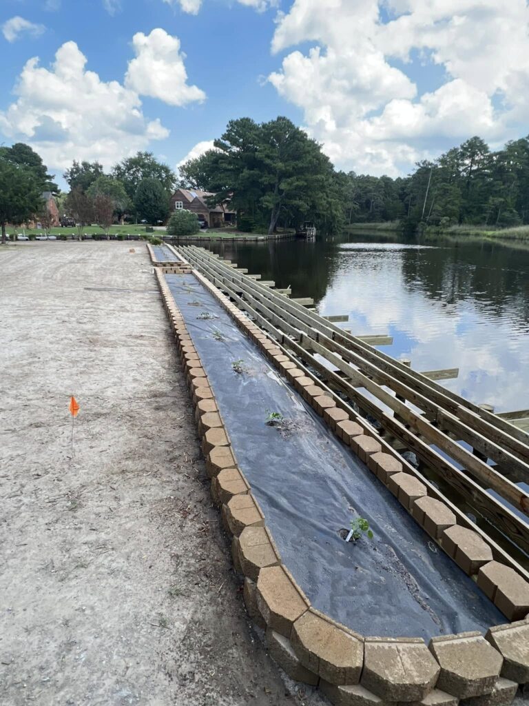 Shoreline retaining wall under construction