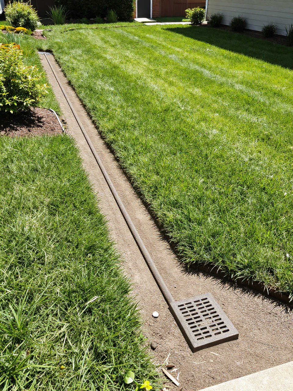 Linear drain installed in a lawn