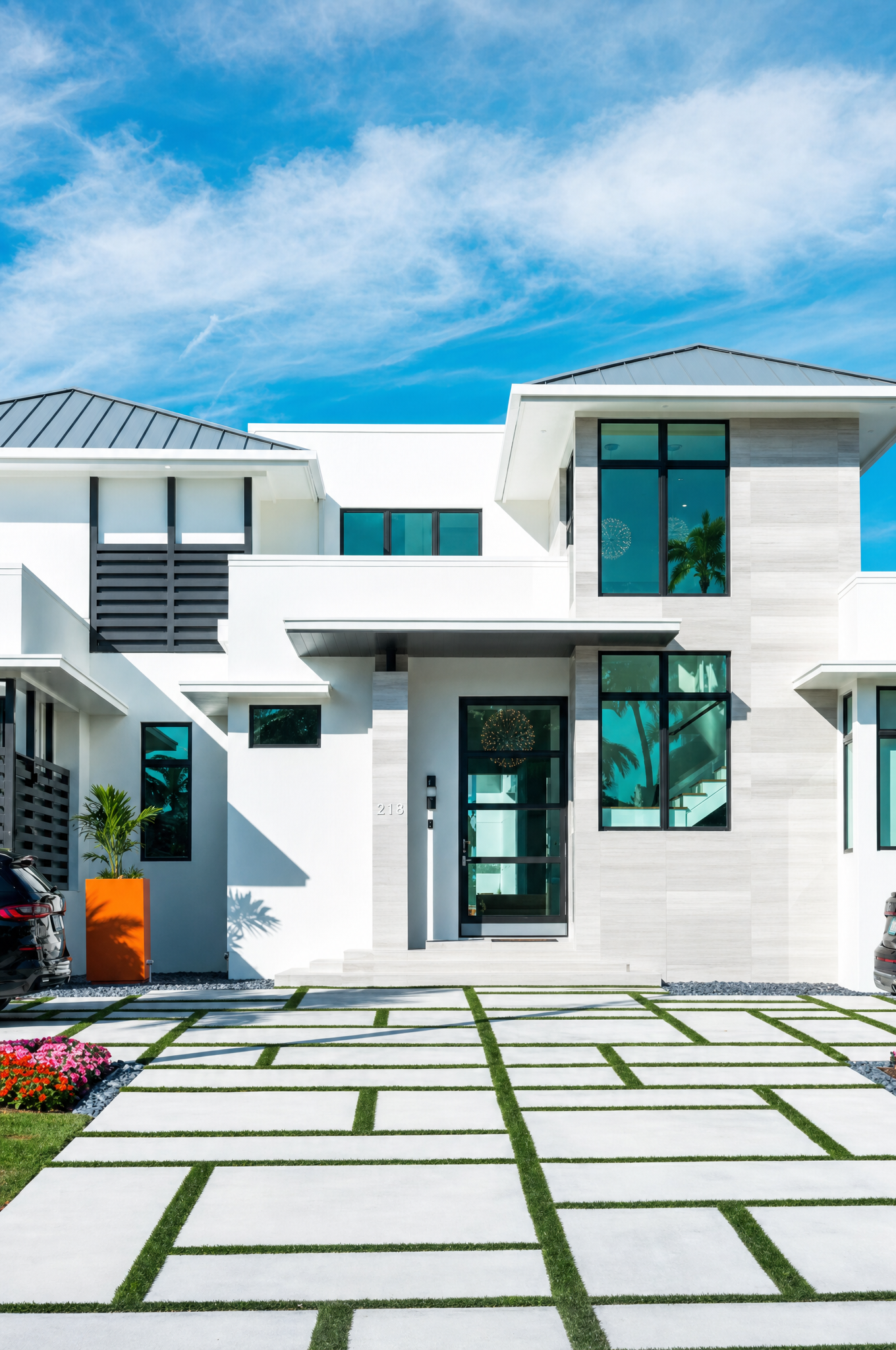 Modern home with clean-lined front landscaping