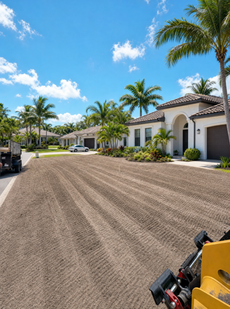 Graded front yard ready for new sod at a Florida home