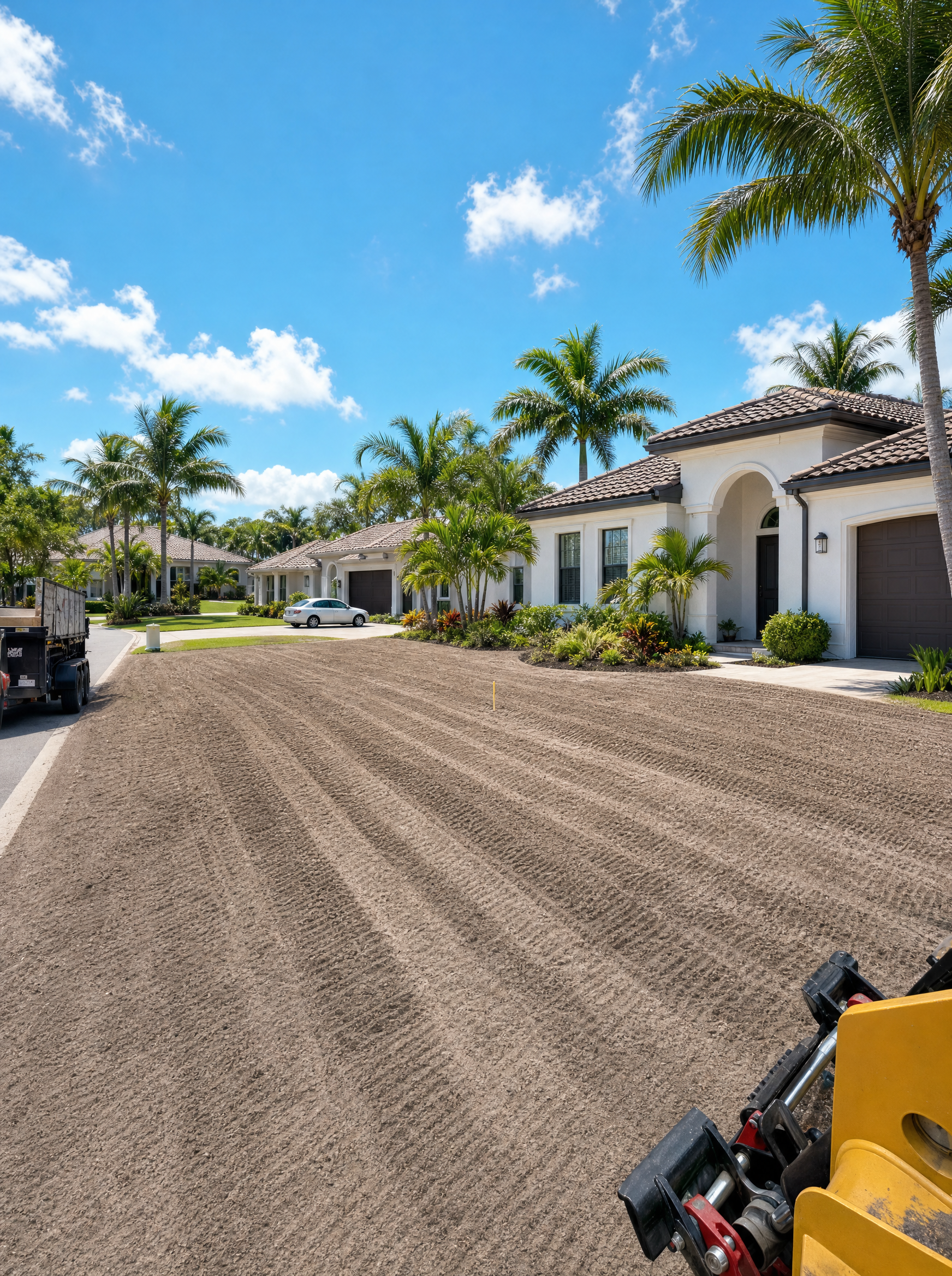 Graded front yard ready for new sod at a Florida home